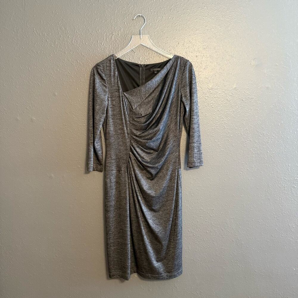 CLEARANCE David Meister Gray Silver Ruched Dress Size 6